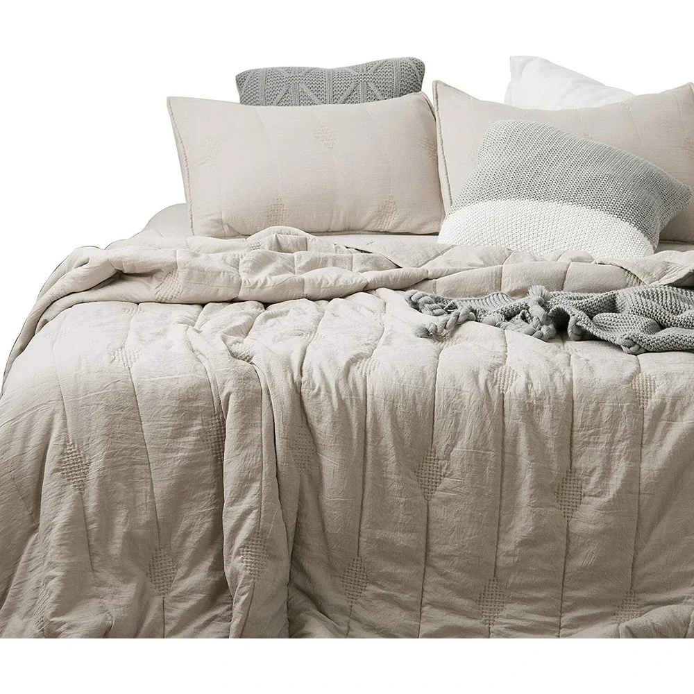 Feather Grey Super Soft Stone Washed‎ Microfiber Ethan 3 pc Quilt Set QUEEN SIZE